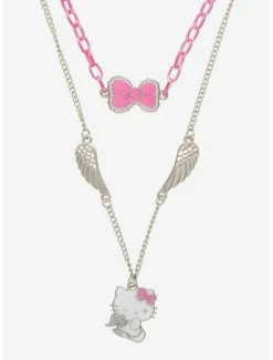 Discount 🔔 Hello Kitty Pink Chain & Wings Layered Necklace ✔️