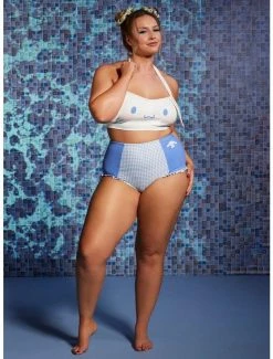 Hot Sale ❤️ Cinnamoroll Blue Gingham High-Waisted Swim Bottoms 💯