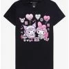 Outlet 👏 My Melody & Kuromi Black Slumber Party Pastel 👧 Girls T-Shirt ⌛
