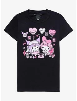 Outlet 👏 My Melody & Kuromi Black Slumber Party Pastel 👧 Girls T-Shirt ⌛