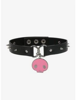 New ⌛ Kuromi Pink Skull Spiked Choker ⭐