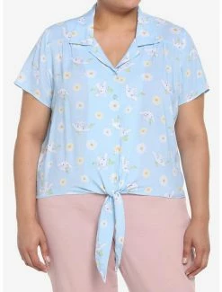 Hot Sale ๐ Cinnamoroll Flowers Tie-Front ๐ง Girls Woven Button Up Plus Size โ