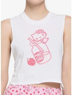 Hot Sale 🌟 Hello Kitty Strawberry Milk Tank & Shorts 👧 Girls Lounge Set 😉