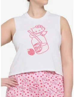Best Pirce 🥰 Hello Kitty Strawberry Milk Tank & Shorts 👧 Girls Lounge Set Plus Size 👏