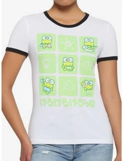 Hot Sale 😍 Keroppi Grid 👧 Girls Ringer T-Shirt 👍
