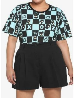 Wholesale ✔️ Badtz-Maru Teal Checkered 👧 Girls Crop T-Shirt Plus Size ⭐