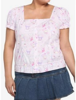 Buy ✔️ Hello Kitty And Friends Pastel Ruffle Button-Up 👧 Girls Top Plus Size 🔥