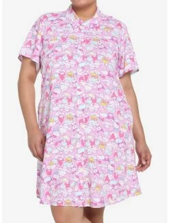 Brand new 😀 Hello Kitty And Friends Pastel Collage Button-Up 👗 Dress Plus Size 😀