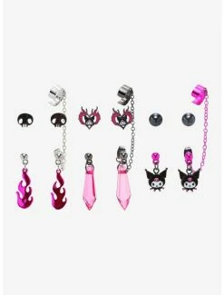 Wholesale 🛒 Kuromi Skull Flame Cuff Earring Set 🤩
