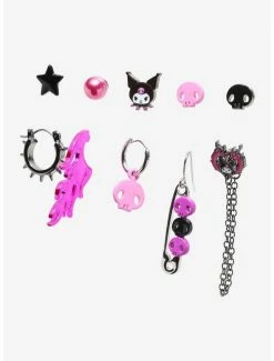 Outlet ✨ Kuromi Skull Flame Mismatch Earring Set 🌟