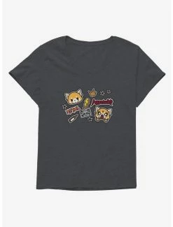 Flash Sale 🔥 Aggretsuko Metal Gig Stickers 👧 Girls T-Shirt Plus Size ✔️ -Cheap Sanrio Store 18161419 hi