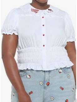 Coupon โญ Hello Kitty Lace ๐ง Girls Woven Button-Up Top Plus Size ๐