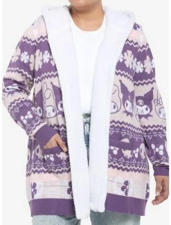Best deal โจ My Melody & Kuromi Sherpa Hooded ๐ง Girls Open Cardigan Plus Size ๐